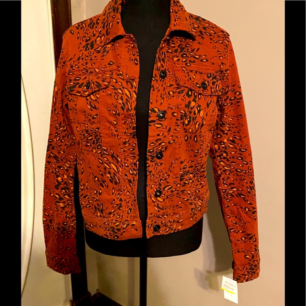 NWT Denim Jean Jacket Ella Moss Cheetah Print